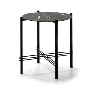 Čierny odkladací stolík so sklenenou doskou v mramorovom dekore Marckeric, ø 47 cm