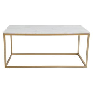 Konferenčný stolík s bielou mramorovou doskou a podnožou v zlatej farbe RGE Accent