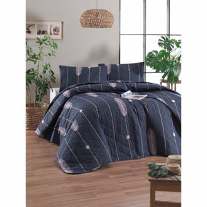 Modrá prikrývka cez posteľ s obliečkou na vankúš z ranforce bavlny EnLora Home Modena, 180 x 225 cm