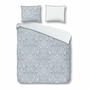 Modro-biele posteľné obliečky z bavlneného saténu Descanso Ornament, 140 x 220 cm