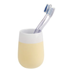 Žlto-biely keramický pohárik na zubné kefky Wenko Matta