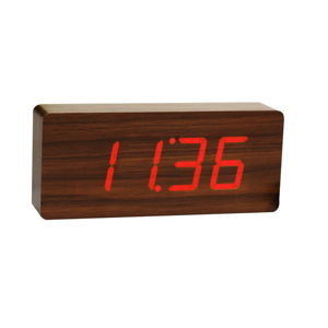 Tmavohnedý budík s červeným LED displejom Gingko Slab Click Clock