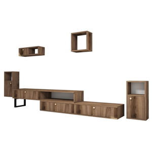 Set TV stolíka a 4 nástenných políc v dekore orechového dreva Ratto Lu×