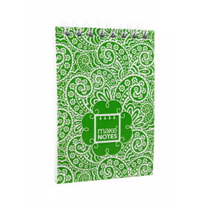 Zelený bloček na poznámky A7 Makenotes Paisley One, 64 listov