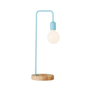 Svetlomodrá stolová lampa s dreveným podstavcom Valetta