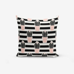 Obliečka na vankúš s prímesou bavlny Minimalist Cushion Covers Black Striped Cactus, 45 × 45 cm