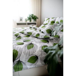 Zeleno-biele bavlnené obliečky Cotton House Green Leaf, 140 x 200 cm