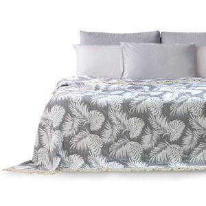 Sivý pléd cez posteľ DecoKing Tropical Leafes, 240 × 260 cm
