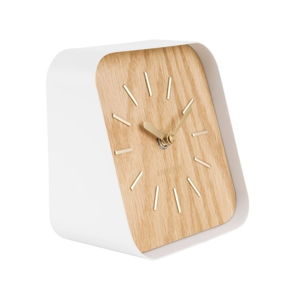 Biele kovové stolové hodiny s dekorom dreva Karlsson Squared