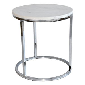 Biely mramorový odkladací stolík s chrómovanou podnožou RGE Accent, ⌀ 50 cm