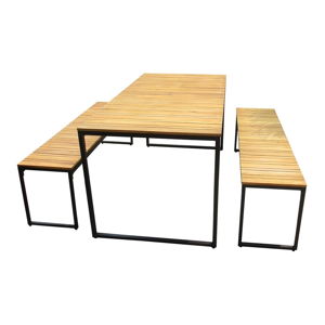 Záhradná súprava stola a 2 lavíc z akáciového dreva s kovovou konštrukciou Ezeis Brick