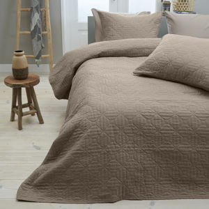 Hnedá prikrývka cez posteľ s dvomi obliečkami na vankúš z mikroperkálu Sleeptime Memphis, 260 × 250 cm