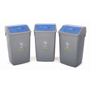 Sada troch odpadkových kôšov na recyklovanie s modrým vrchnákom Addis, 41 x 33,5 x 68 cm