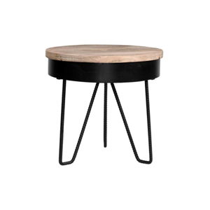 Čierny príručný stolík s drevenou doskou LABEL51 Saran