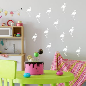Sada bielych samolepiek na stenu North Carolina Scandinavian Home Decors Flamingo
