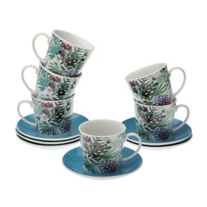 Sada 6 porcelánových hrnčekov na čaj s tanierikmi VERSA Floral
