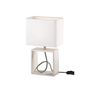 Biela stolová lampa z prírodného dreva a tkaniny Trio Tick, výška 34 cm