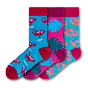 Sada 3 párov farebných ponožiek Funky Steps Flamingos Donuts and Leafes, veľkosť 35 - 39