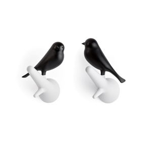 Sada 2 čierno-bielych nástenných vešiakov Qualy&CO Sparrow