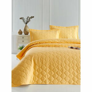 Žltá prikrývka cez posteľ s obliečkou na vankúš z ranforce bavlny EnLora Home Fresh, 180 x 225 cm