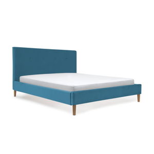 Modrá posteľ s prírodnými nohami Vivonita Kent, 180 × 200 cm